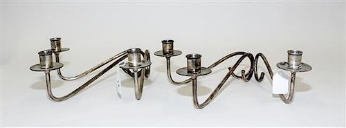 A Pair of American Silver Three-Light Candelabra, Fisher Silversmiths Inc., Jersey City, NJ, each with three cylindrical cups