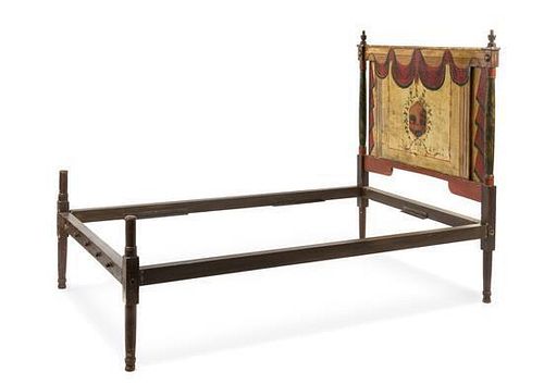 * A Continental Painted Bed Height of headboard 58 1/4 inches.