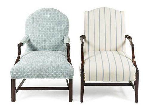 * Two Georgian Style Upholstered Armchairs Height of first 39 inches.