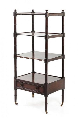 * A Regency Style Mahogany Etagere Height 47 1/2 x width 20 1/4 x depth 15 1/2 inches.