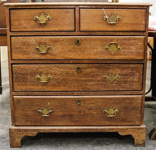 A George III Oak Chest of Drawers Height 35 1/2 x width 34 x depth 17 1/2 inches.