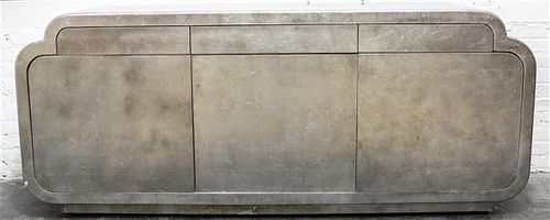 A Silver Foil Credenza Height 33 x width 80 1/2 x depth 20 inches.