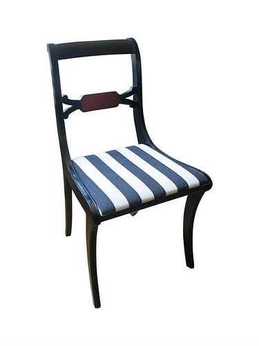 A Set of Five Black Lacquered Regency Style Dining Chairs Height 36 inches.