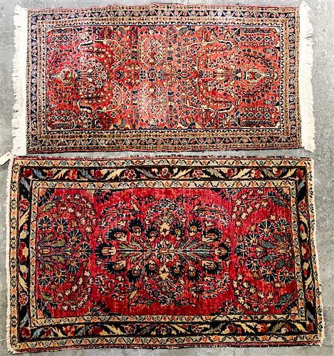 A Pair of Sarouk Wool Rugs 3 feet 11 3/4 x 2 feet 6 inches (largest).