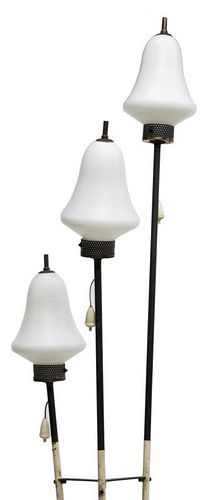 MID-CENTURY STEEL FLOOR LAMP WITH GLASS GLOBES
