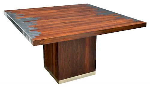 ITALIAN MODERN ROSEWOOD & METAL ACCENTED TABLE