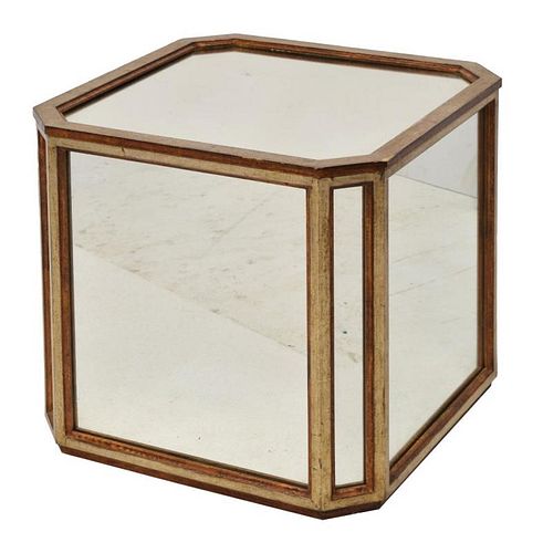 FRENCH GLASS & WOOD LOW CUBE OCCASIONAL TABLE