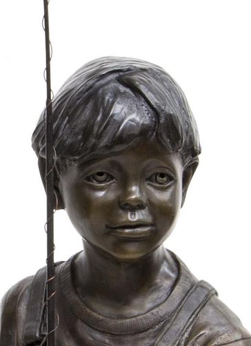 BRONZE FOUNTAIN, FISHING BOY, SIGNED, #22 OF 250