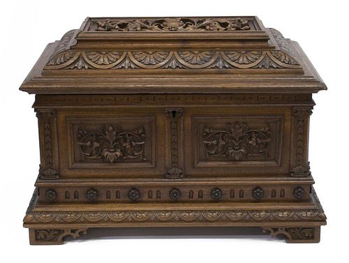 CONTINENTAL RELIEF CARVED WALNUT TABLE BOX