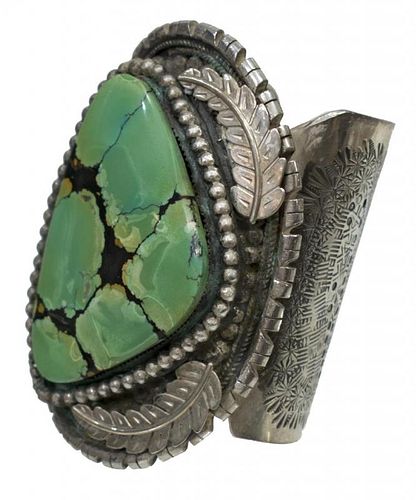 LARGE NATIVE AMERICAN STERLING & TURQUOISE CUFF