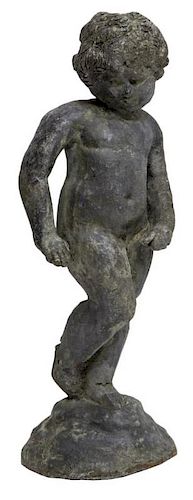 19TH C. CAST LEAD FIGURE OF A PUTTO