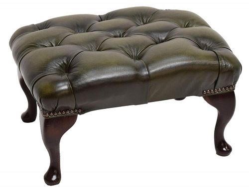 GREEN LEATHER CHESTERFIELD FOOT STOOL