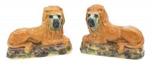 (2) STAFFORDSHIRE SEATED LION MANTEL FIGURES