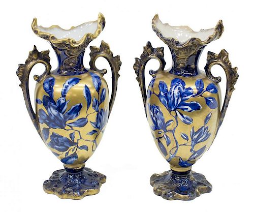 (2) VICTORIAN THOMAS FORESTER FLOW BLUE VASES