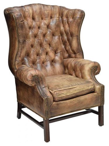 HANCOCK & MOORE CHIPPENDALE STYLE LEATHER CHAIR