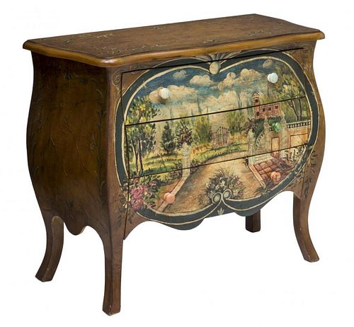 LOUIS XV STYLE PAINTED 3-DRAWER BOMBE COMMODE
