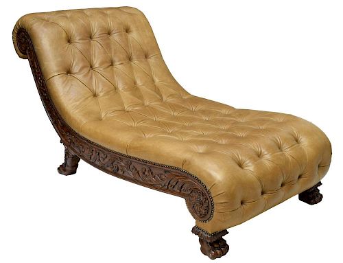 MAITLAND-SMITH BUTTONED LEATHER CHAISE LOUNGE