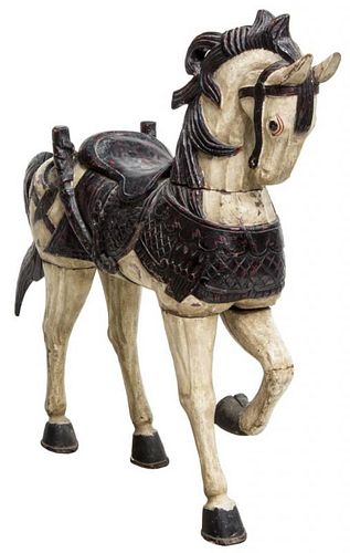 CARVED POLYCHROME WOOD HORSE, 1920'S, 43"H