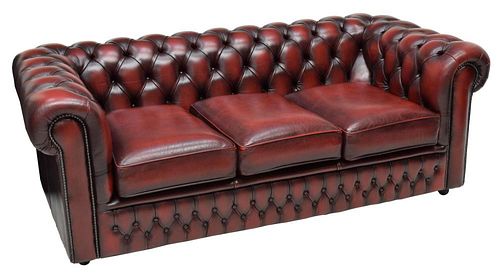 CHESTERFIELD MAROON BUTTONED LEATHER SOFA