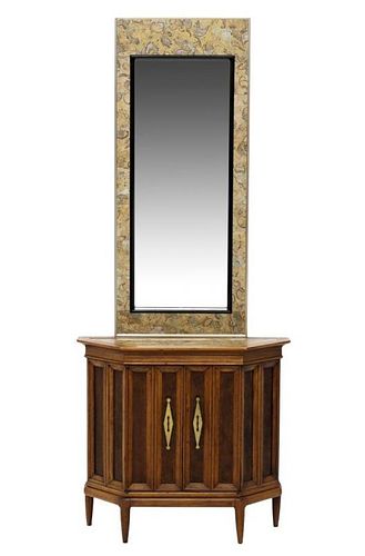 MARBLE TOP CONSOLE CABINET & MATCHING MIRROR