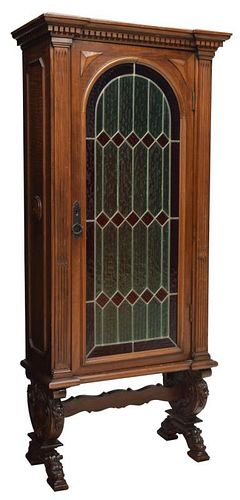 FRENCH STAINED GLASS FRONT GUN CABINET