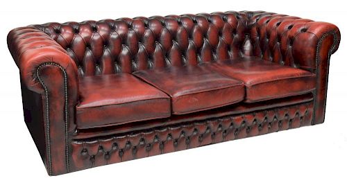 CHESTERFIELD MAROON BUTTONED LEATHER SOFA