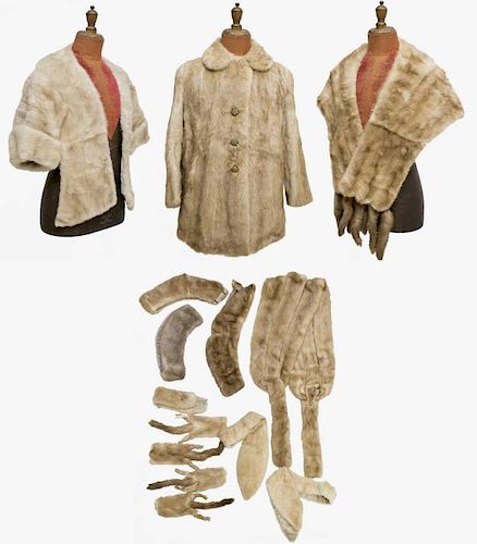 COLLECTION OF VARIOUS MINK FUR STOLES, COAT