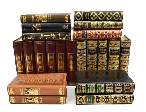 (21)ANTIQUE FRENCH LEATHER BOUND LIBRARY BOOKS