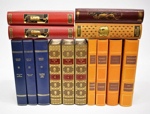 (14)ANTIQUE FRENCH LEATHER BOUND LIBRARY BOOKS