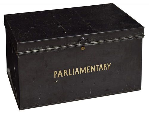 LARGE ENGLISH TIN DEED LOCK BOX "PARLIAMENTARY"