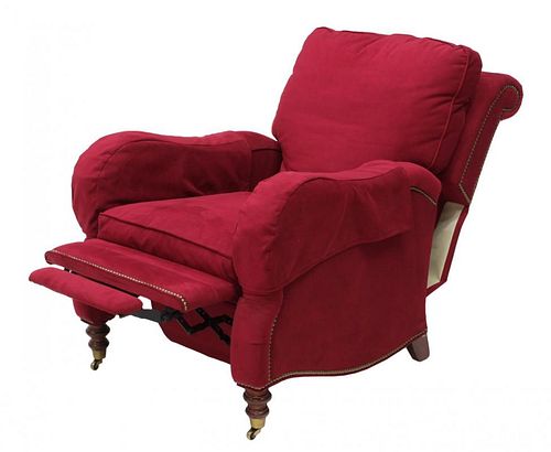 CUSHIONED RED FABRIC RECLINER BY MOTIONCRAFT