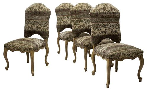 (4) HIGHBACK DINING CHAIRS, PATTERNED FABRIC