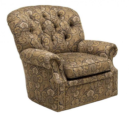 CONTEMPORARY TUFTED SWIVEL BASE CLUB CHAIR