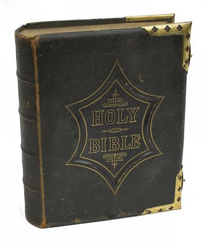 C. 1901 ILLUSTRATED FAMILY BIBLE BRASS BINDING