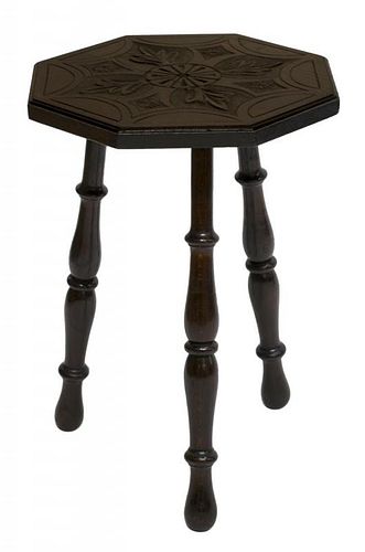 SMALL ENGLISH OAK CARVED OCTAGONAL TRIPOD TABLE