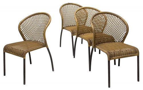 (4) FAUX WICKER PATIO CHAIRS