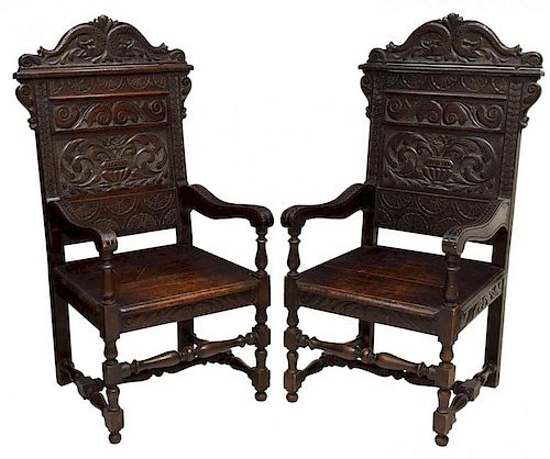 (PAIR) HIGHLY CARVED VICTORIAN ARM CHAIRS