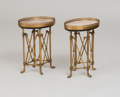 PAIR OF LOUIS XVI STYLE GILT-METAL-MOUNTED MARBLE SMALL GUÉRIDONS