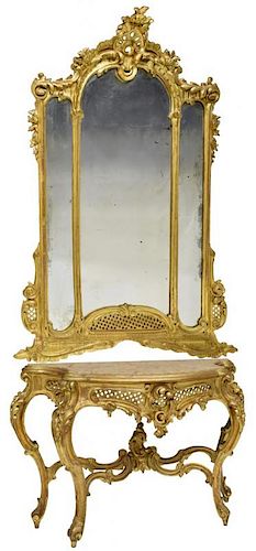MONUMENTAL LOUIS XV STYLE CONSOLE TABLE & MIRROR