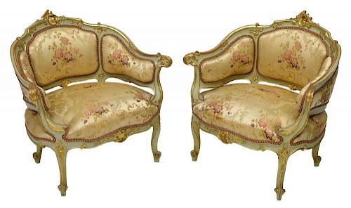 (2) LOUIS XV STYLE DIMINUTIVE UPHOLSTERED CHAIRS