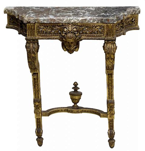 LOUIS XV STYLE GILT MARBLE TOP WALL CONSOLE TABLE
