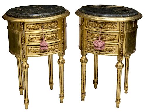 (2) LOUIS XVI STYLE CARVED & GILT WOOD NIGHTSTANDS
