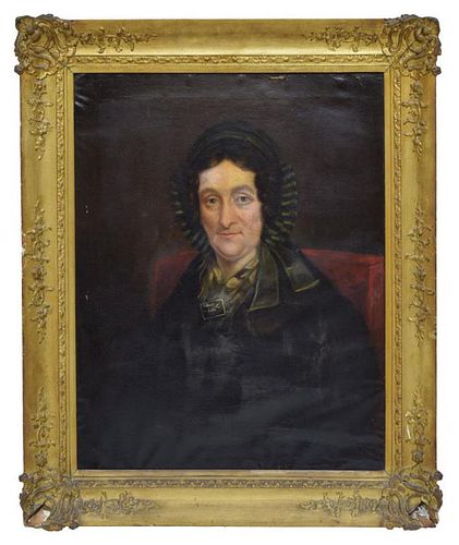 19TH C. FRAMED OIL ON CANVAS PORTRAIT OF A WOMAN