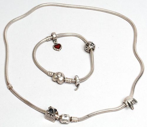Pandora Sterling Silver Charm Necklace & Bracelet