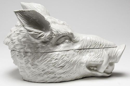 Vintage Boar's Head-Form Porcelain Serving Dish