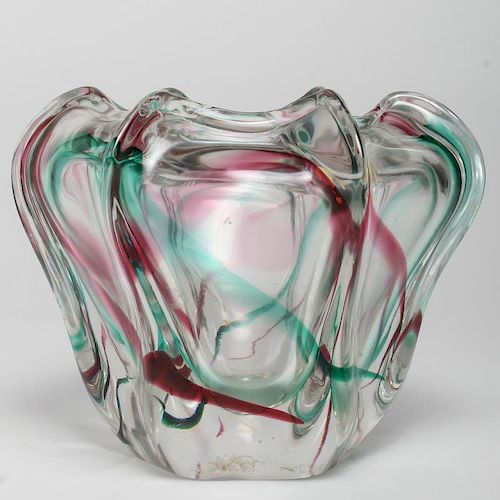 Mid-Century Modern Ribbed Art Glass Vase
