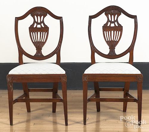 Pair of Hepplewhite fruitwood dining chairs, ca. 1