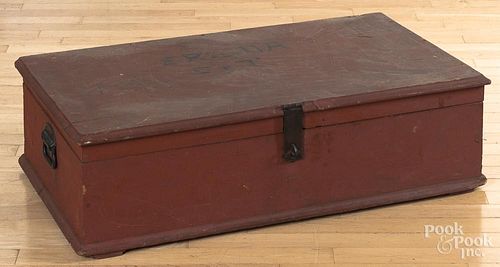 Painted pine tool chest, early 20th c., inscribed