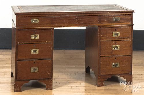 Mahogany campaign desk, 19th c., 30" h., 49 1/2" w