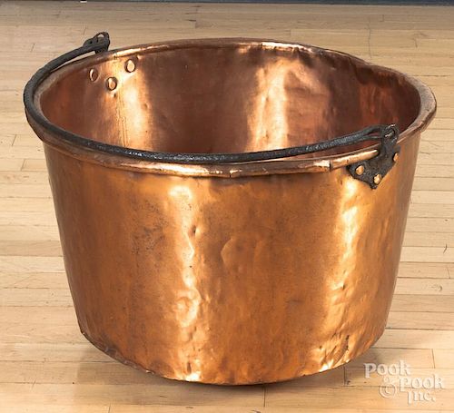 Copper apple butter kettle, 19th c., 16" h., 23" d